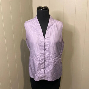 Eileen Fisher Small Indigo Vest V-Neck Knotted Button Down Front Silk/Cotton
